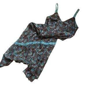 Vintage Believe Y2K Asymmetrical Dress Blue Brown Floral Fairy Woodland Cottage